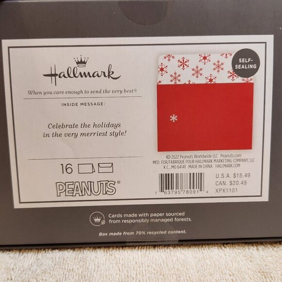 Hallmark Peanuts Charlie Brown "Making Spirits Bright" Christmas Cards set/16 - Picture 3 of 4